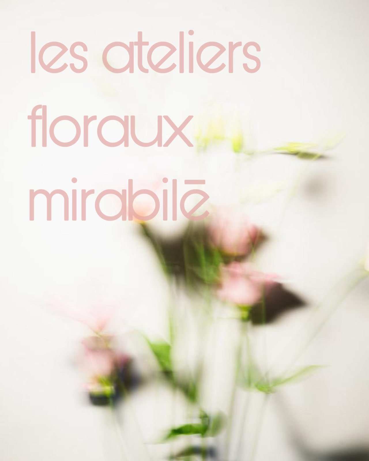 Affiche des ateliers floraux de la maison, lue à travers un bouquet en premier plan